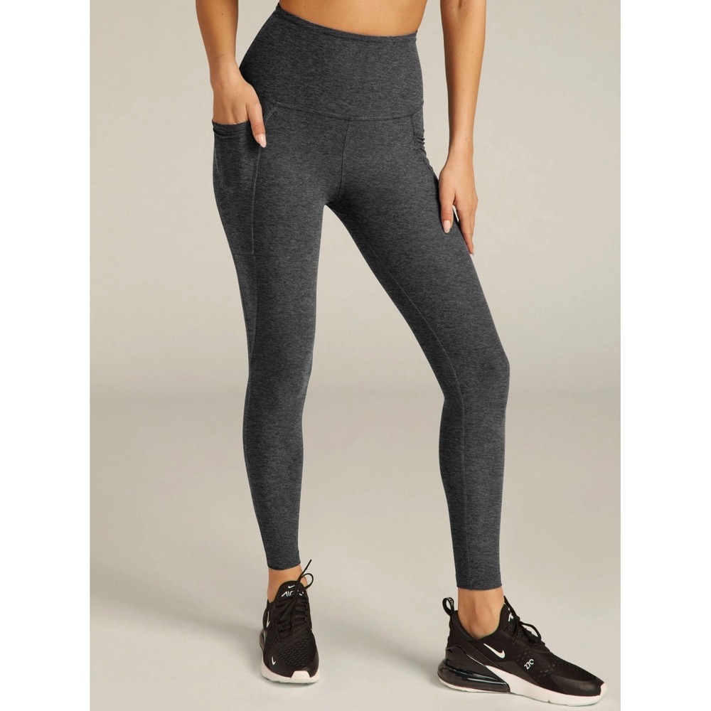 Prana Womens High Waisted Heather Charcoal Gray Yoga Leggings with Pockets XS